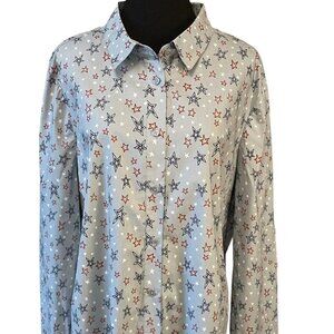 Boden Star Button Down Shirt Top Blouse Red White Blue Patriotic Size 18 US